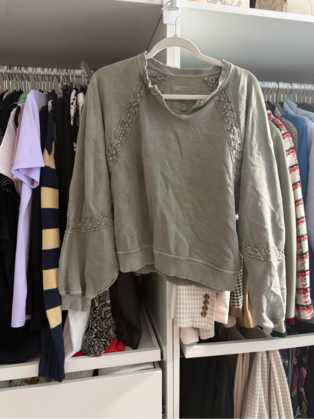 Aerie Olive Green Lace-Trim Women's Sweater